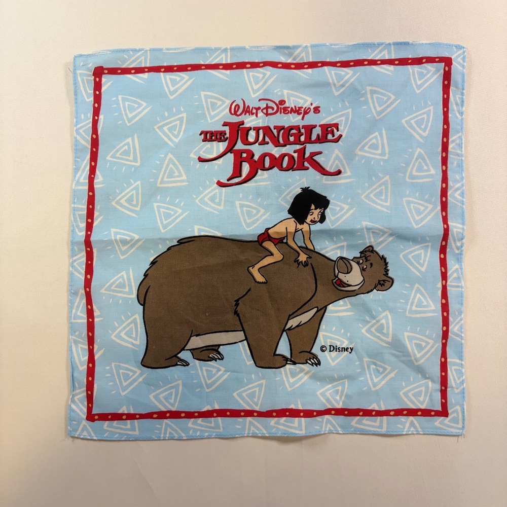 Vintage‎ Disney The Jungle Book Mowgli Baloo Handkerchief Blue Cotton Bandana